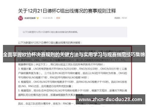 全面掌握欧协杯决赛规则的关键方法与实用学习与观赛指南技巧集锦